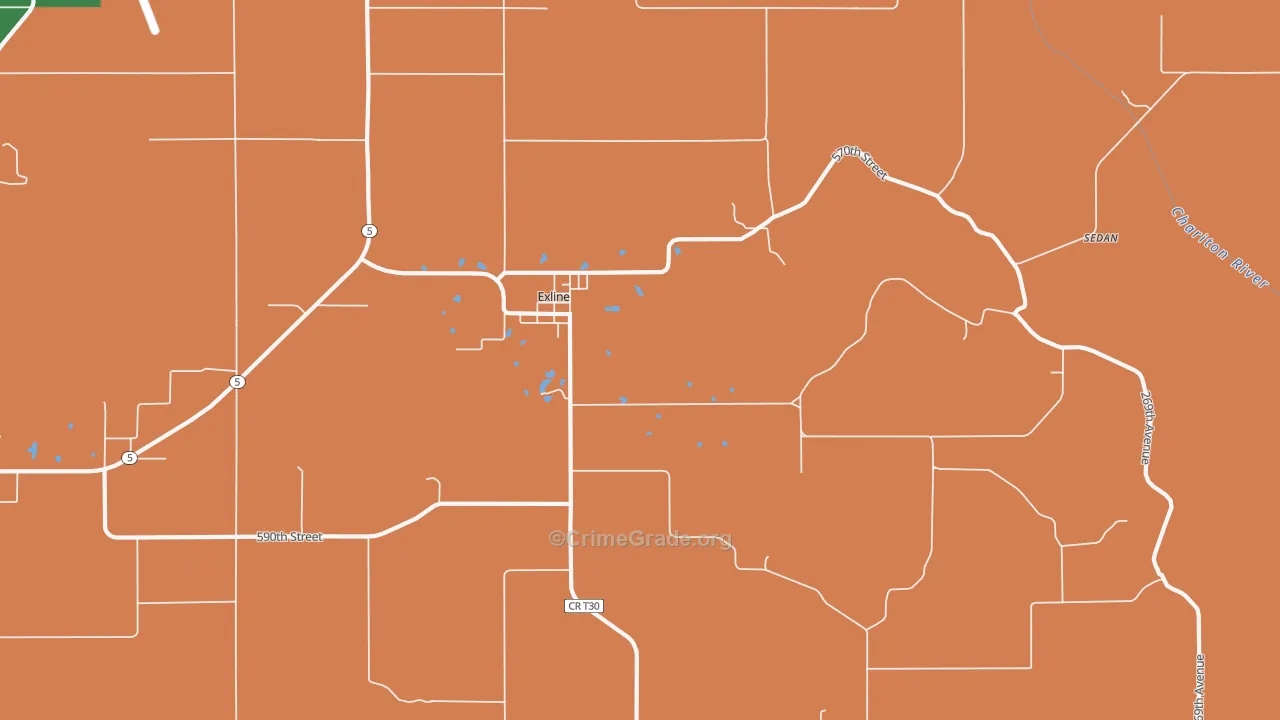 Exline, IA Map of Vehicle Theft Rates