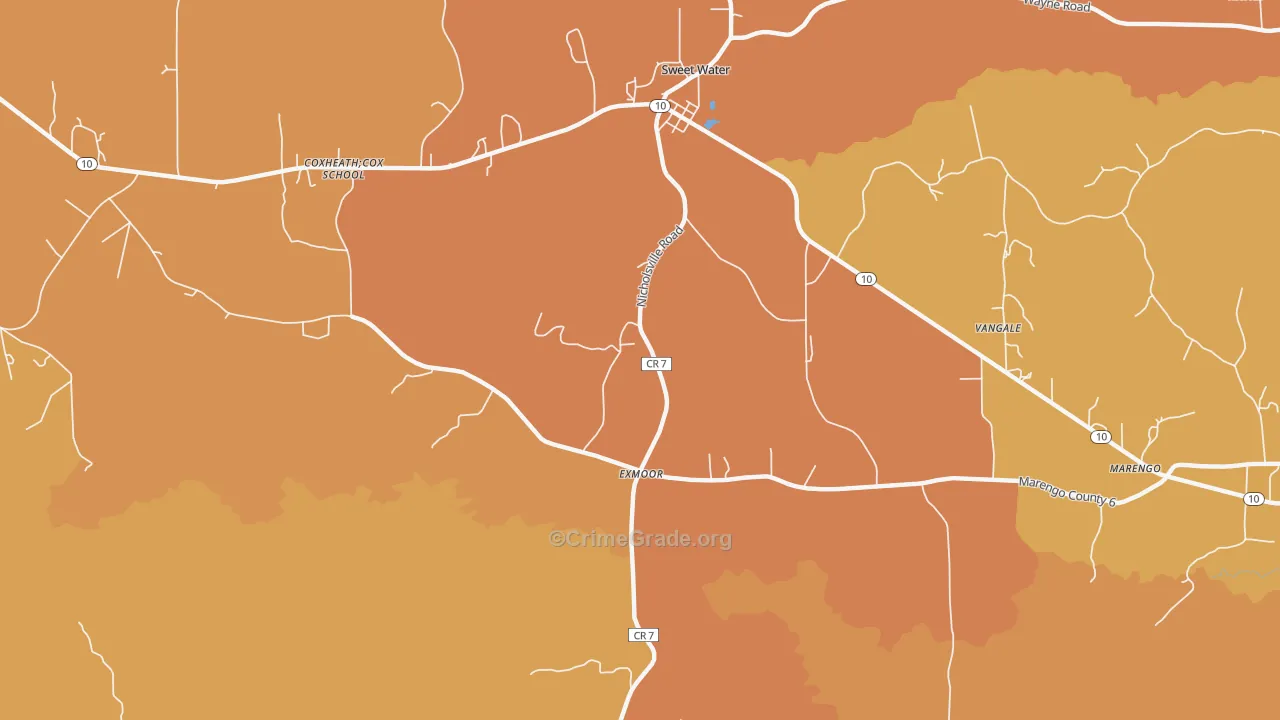 Exmoor, AL Map of Vehicle Theft Rates