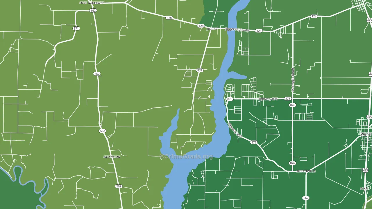 Extension, LA Map of Vehicle Theft Rates