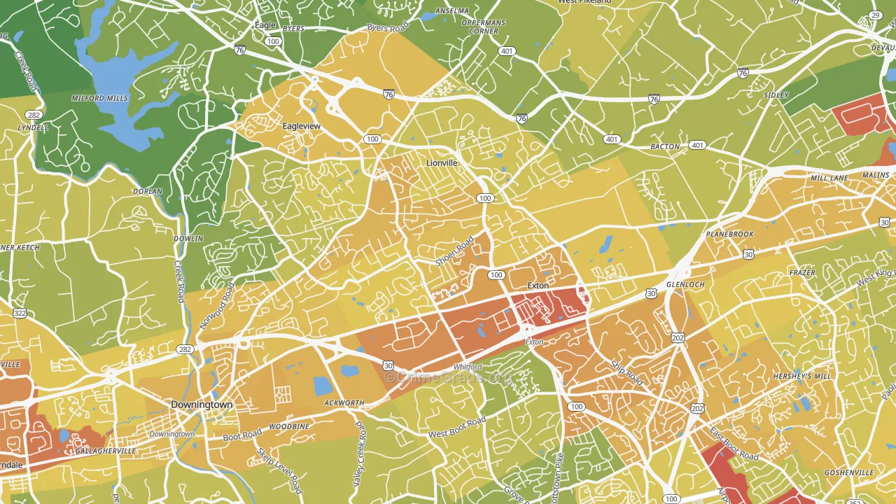 Exton, PA Map of Vehicle Theft Rates