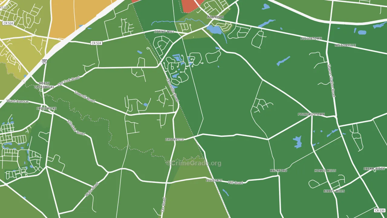 Extonville, NJ Map of Vehicle Theft Rates