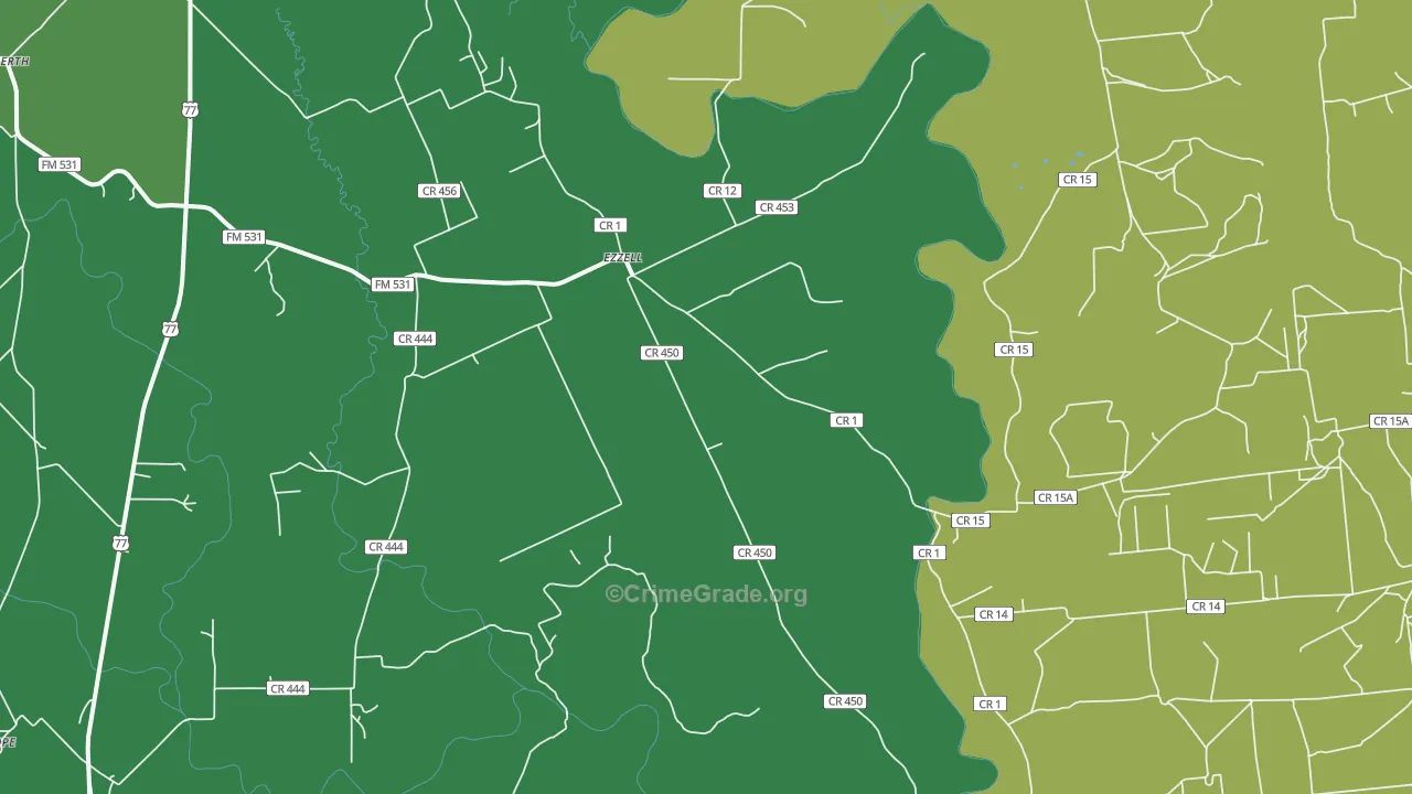 Ezzell, TX Map of Vehicle Theft Rates