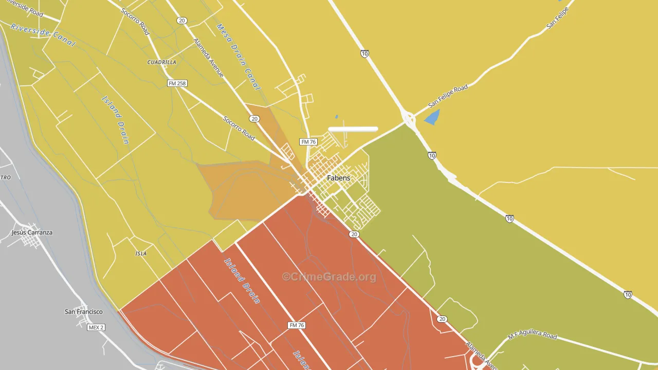 Fabens, TX Map of Vehicle Theft Rates