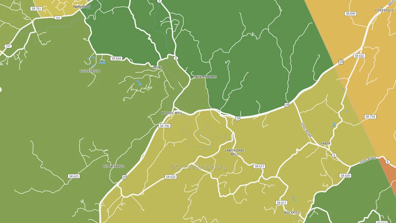 Faber, VA Map of Vehicle Theft Rates