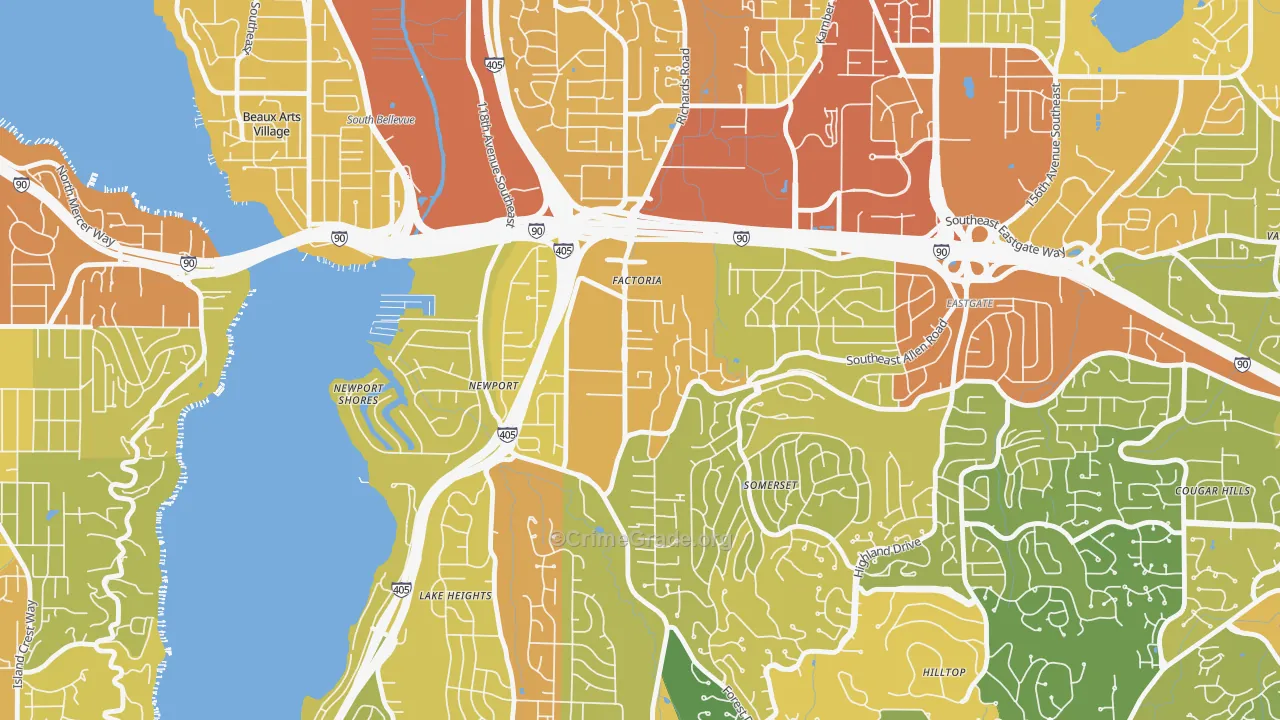 Factoria, Bellevue, WA Map of Vehicle Theft Rates