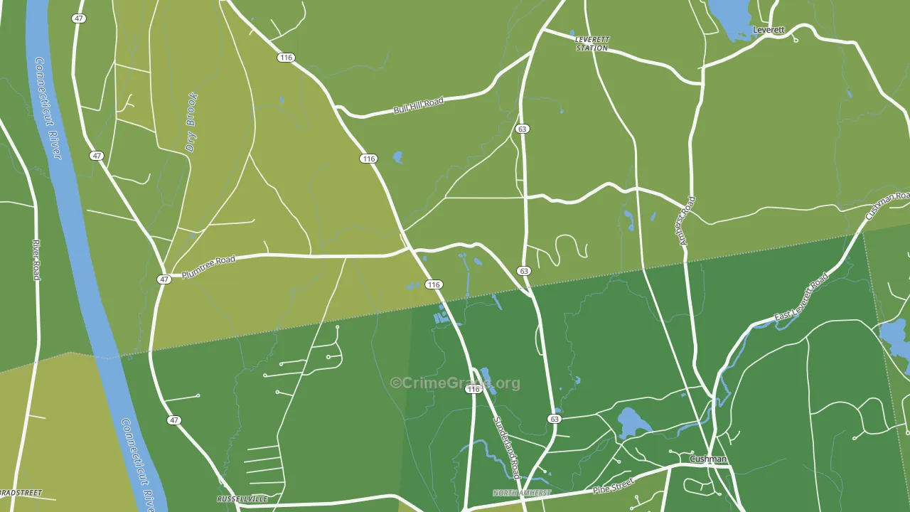 Factory Hollow, MA Map of Vehicle Theft Rates