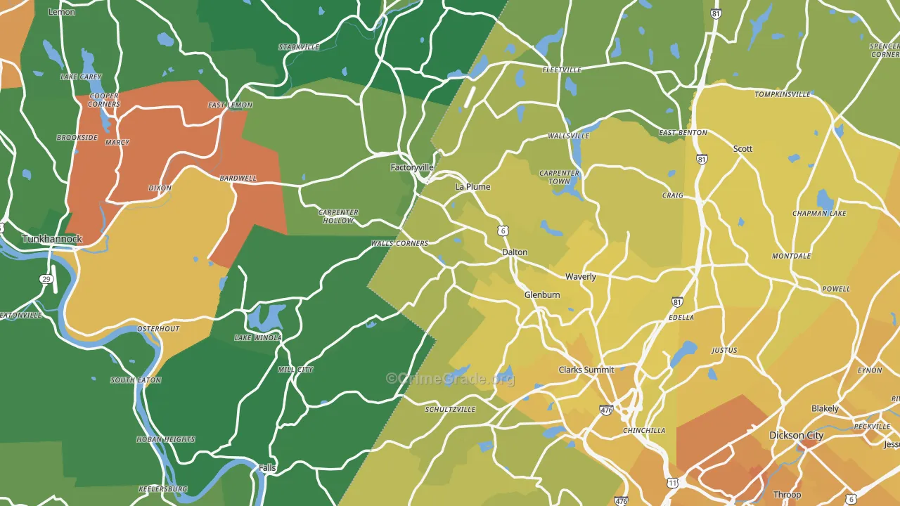 Factoryville, PA Map of Vehicle Theft Rates