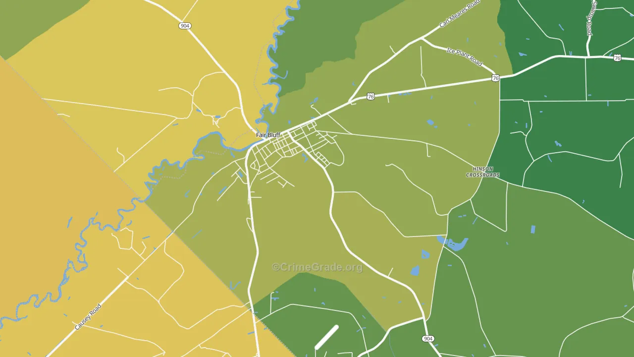 Fair Bluff, NC Map of Vehicle Theft Rates