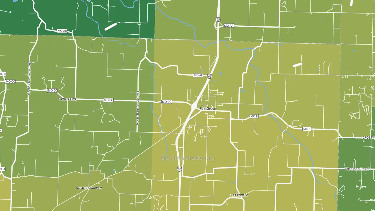 Fair Grove, MO Map of Vehicle Theft Rates