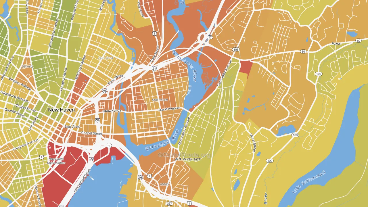 Fair Haven, New Haven, CT Map of Vehicle Theft Rates