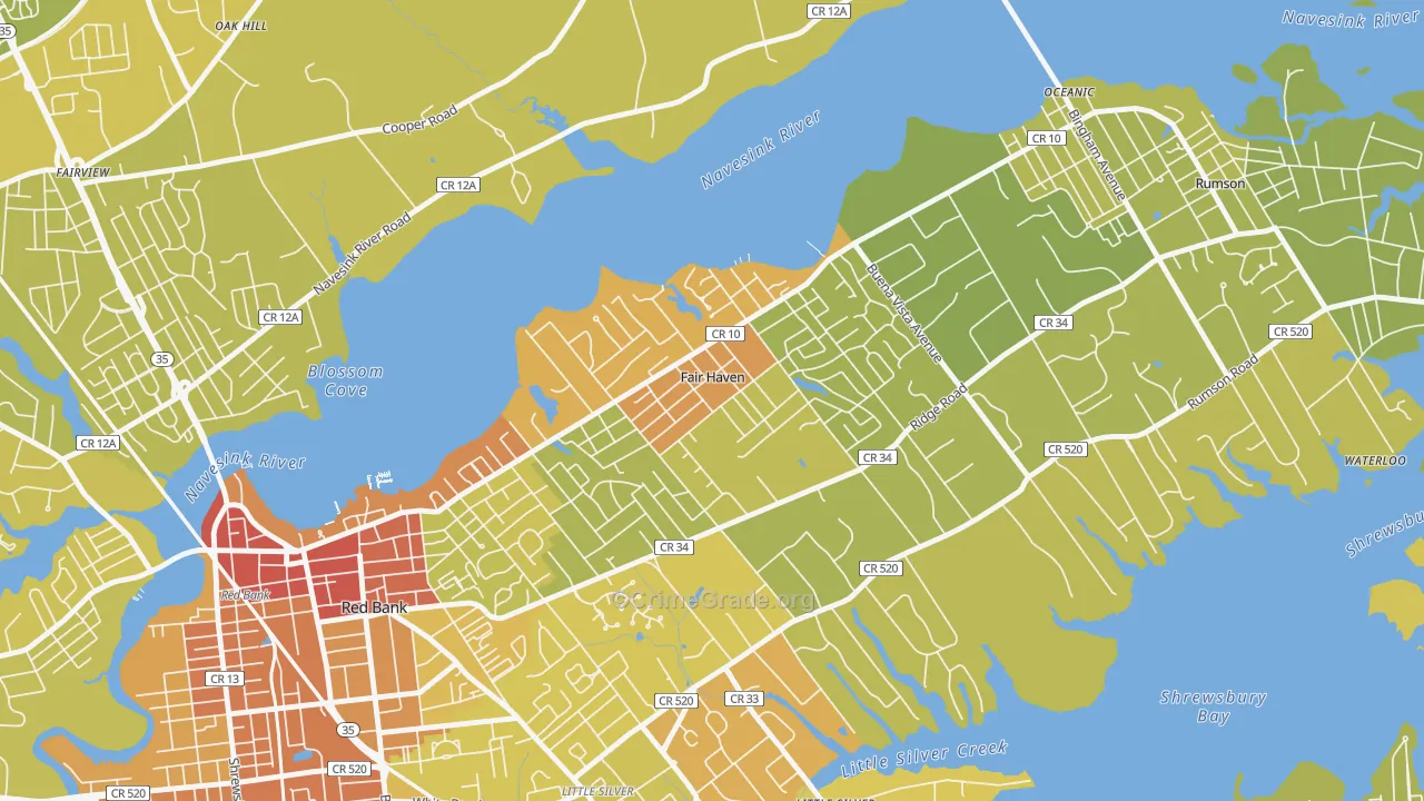 Fair Haven, NJ Map of Vehicle Theft Rates