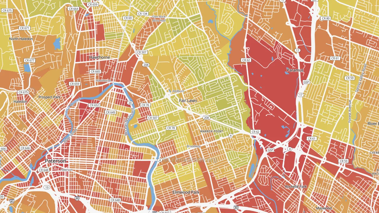 Fair Lawn, NJ Map of Vehicle Theft Rates