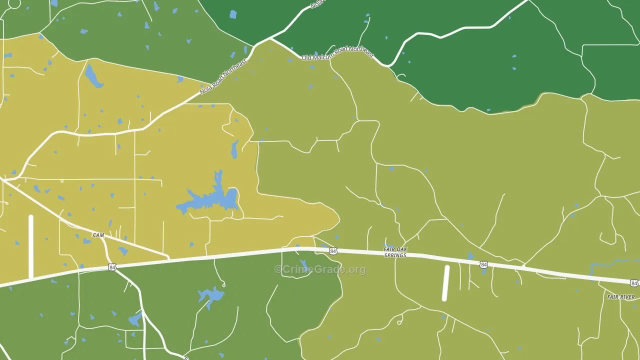 Fair Oak Springs, MS Map of Vehicle Theft Rates