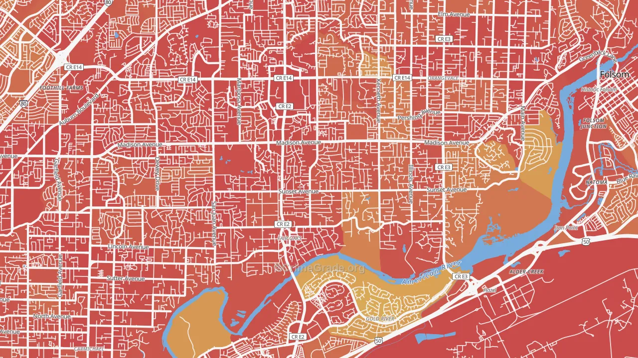 Fair Oaks, CA Map of Vehicle Theft Rates
