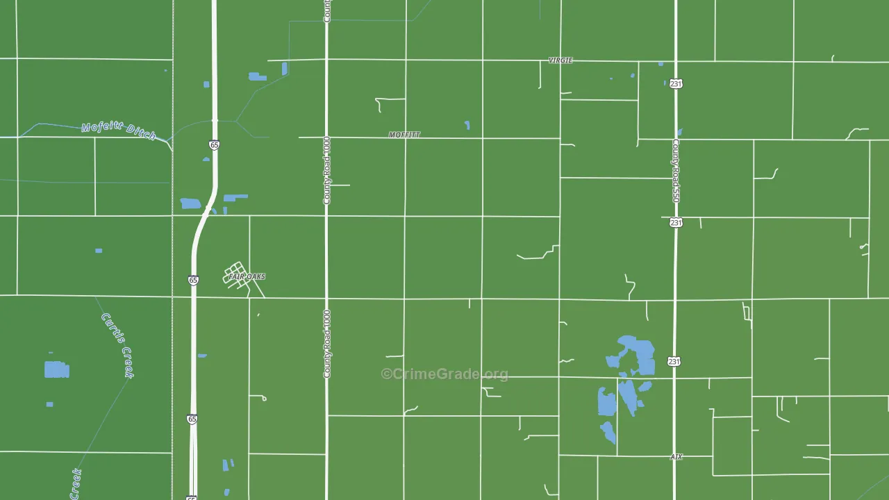 Fair Oaks, IN Map of Vehicle Theft Rates
