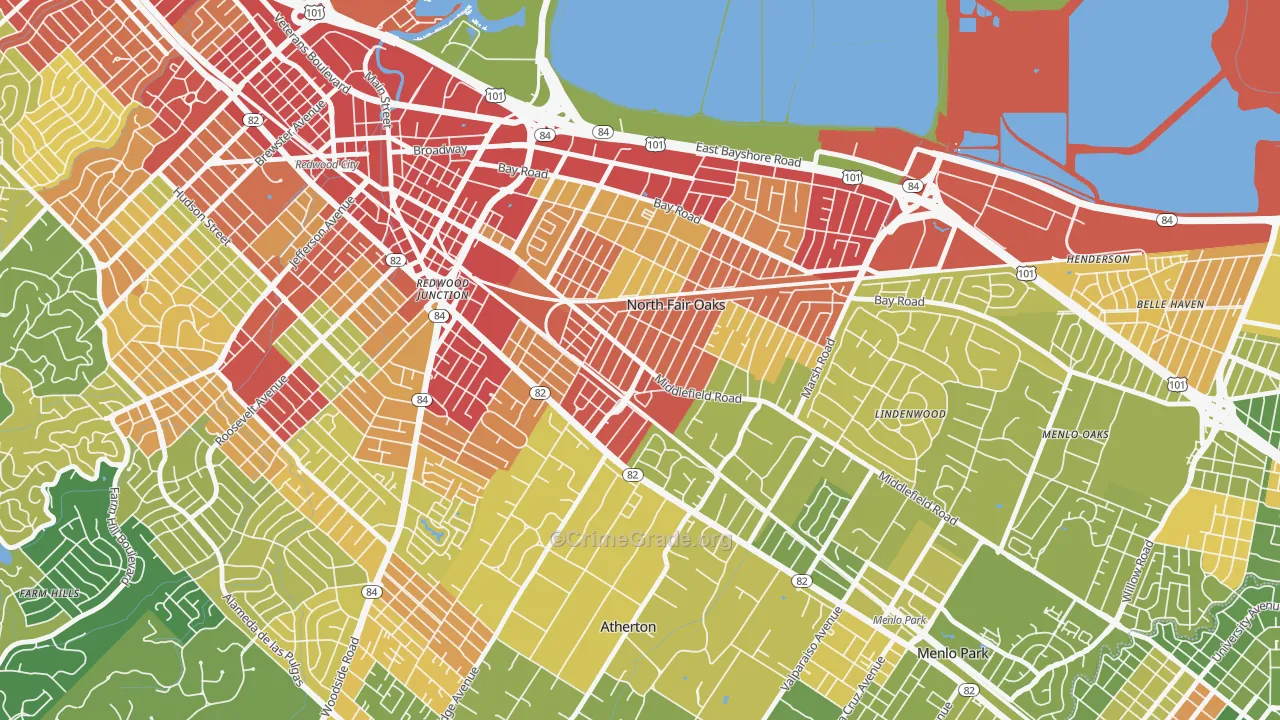 Fair Oaks, North Fair Oaks, CA Map of Vehicle Theft Rates