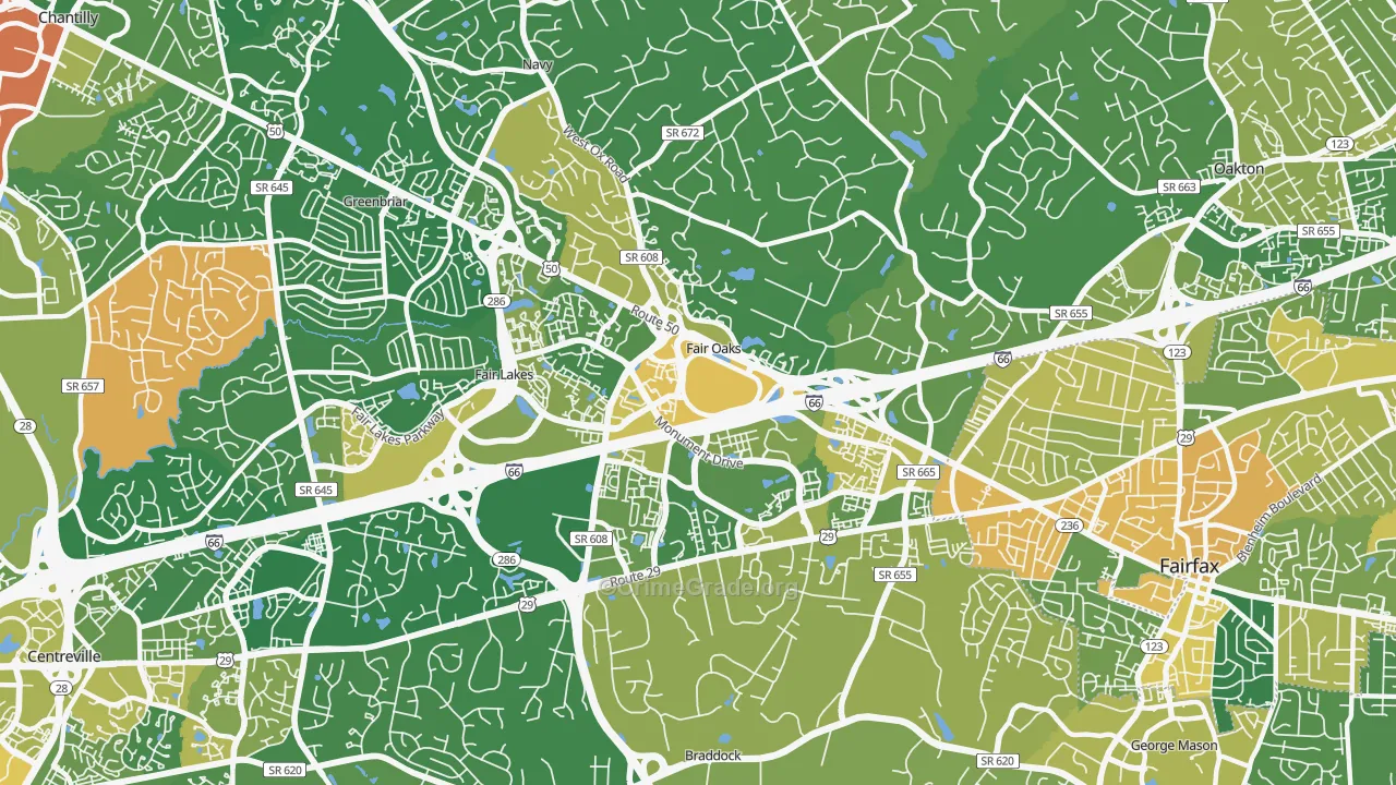 Fair Oaks, VA Map of Vehicle Theft Rates