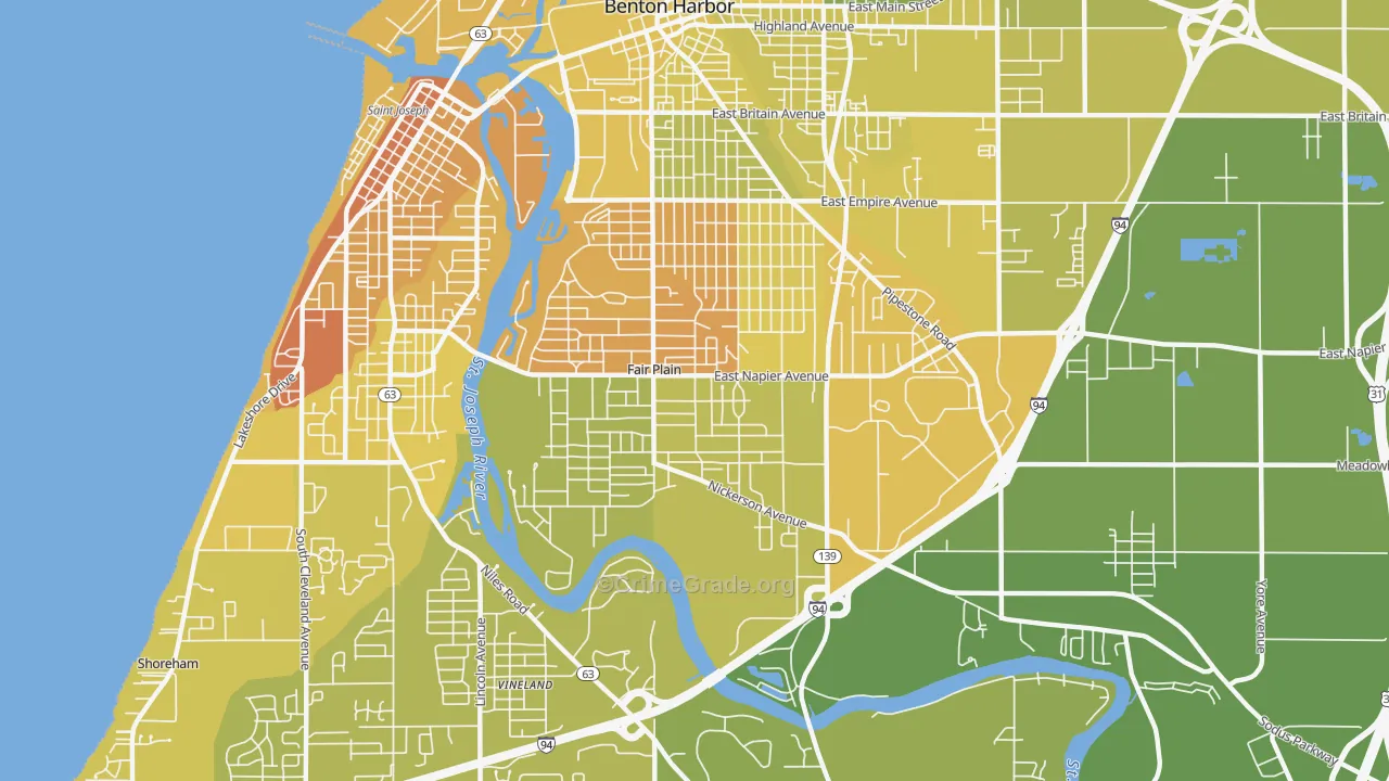 Fair Plain, MI Map of Vehicle Theft Rates