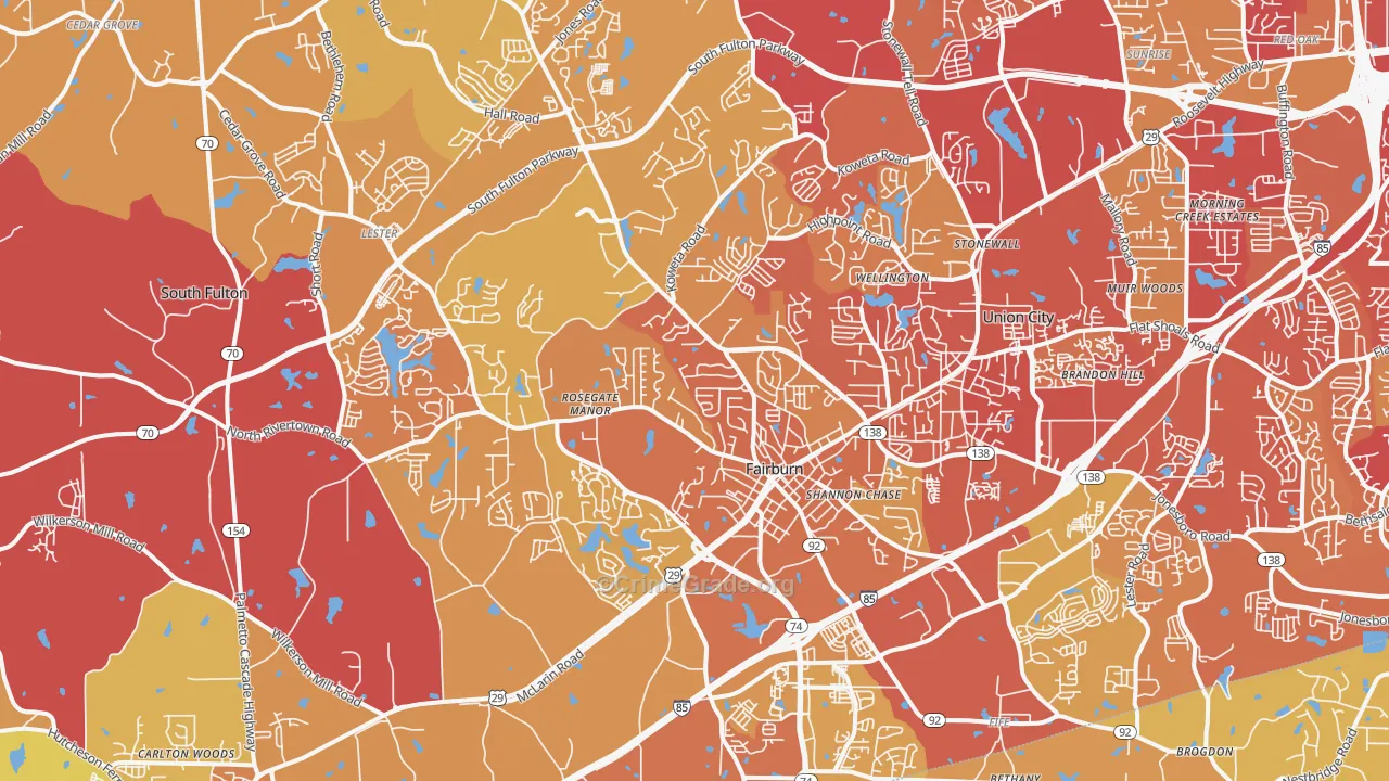 Fairburn, GA Map of Vehicle Theft Rates