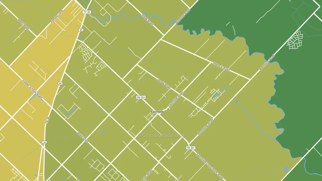 Fairchilds, TX Map of Vehicle Theft Rates