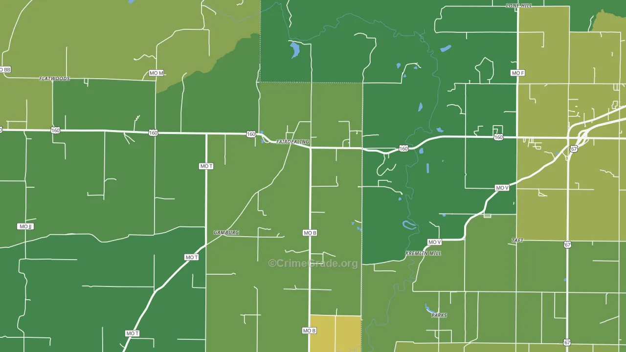 Fairdealing, MO Map of Vehicle Theft Rates