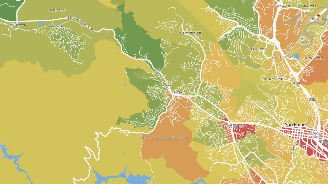 Fairfax, CA Map of Vehicle Theft Rates