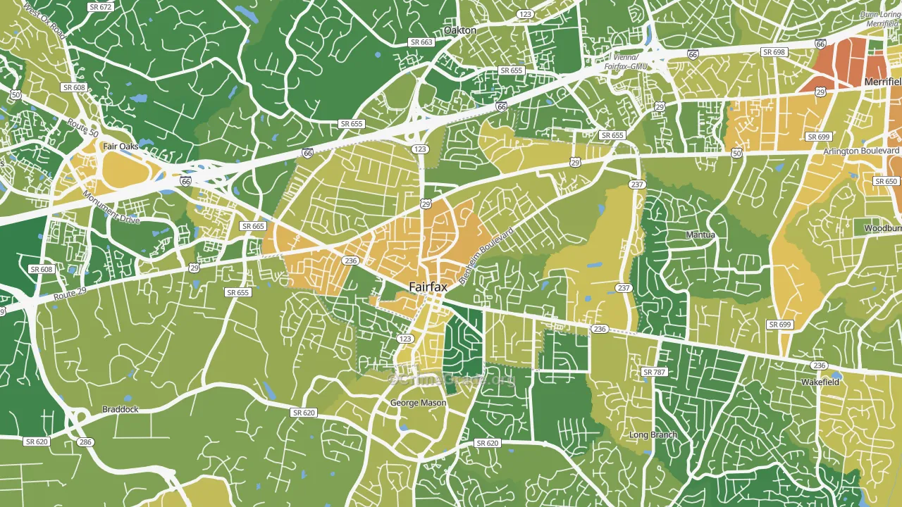 Fairfax City, VA Map of Vehicle Theft Rates