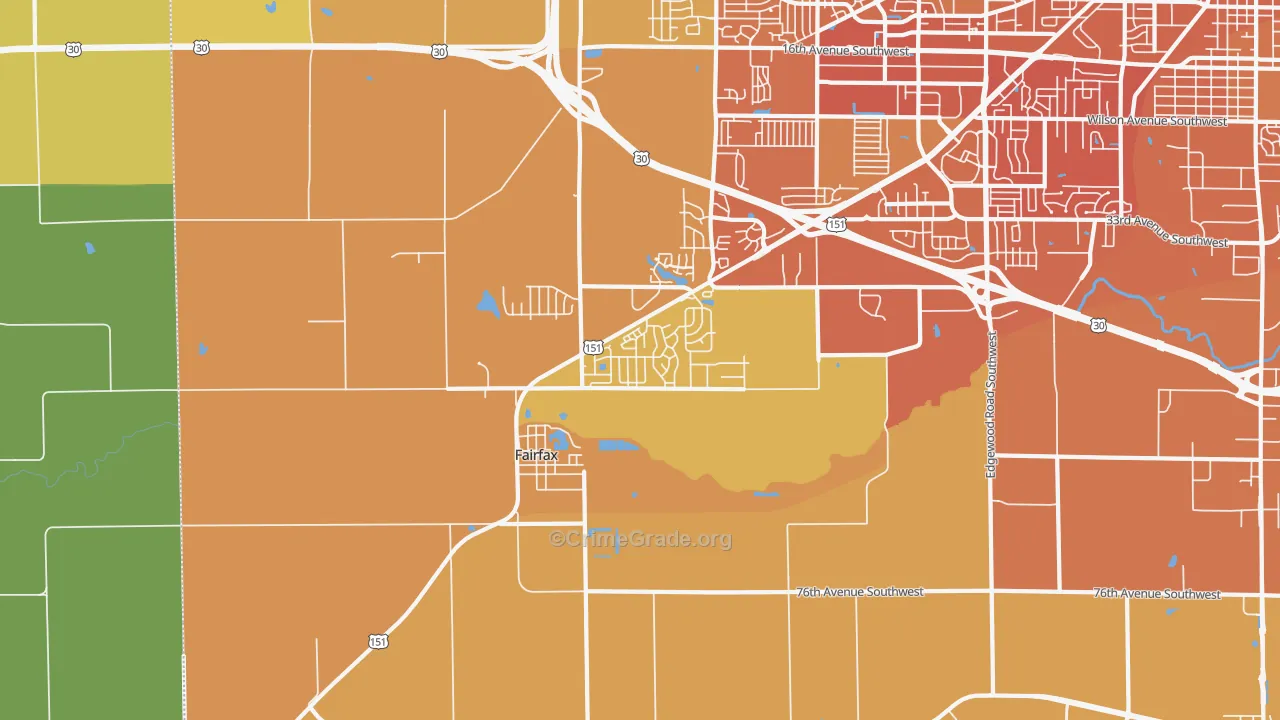 Fairfax, IA Map of Vehicle Theft Rates