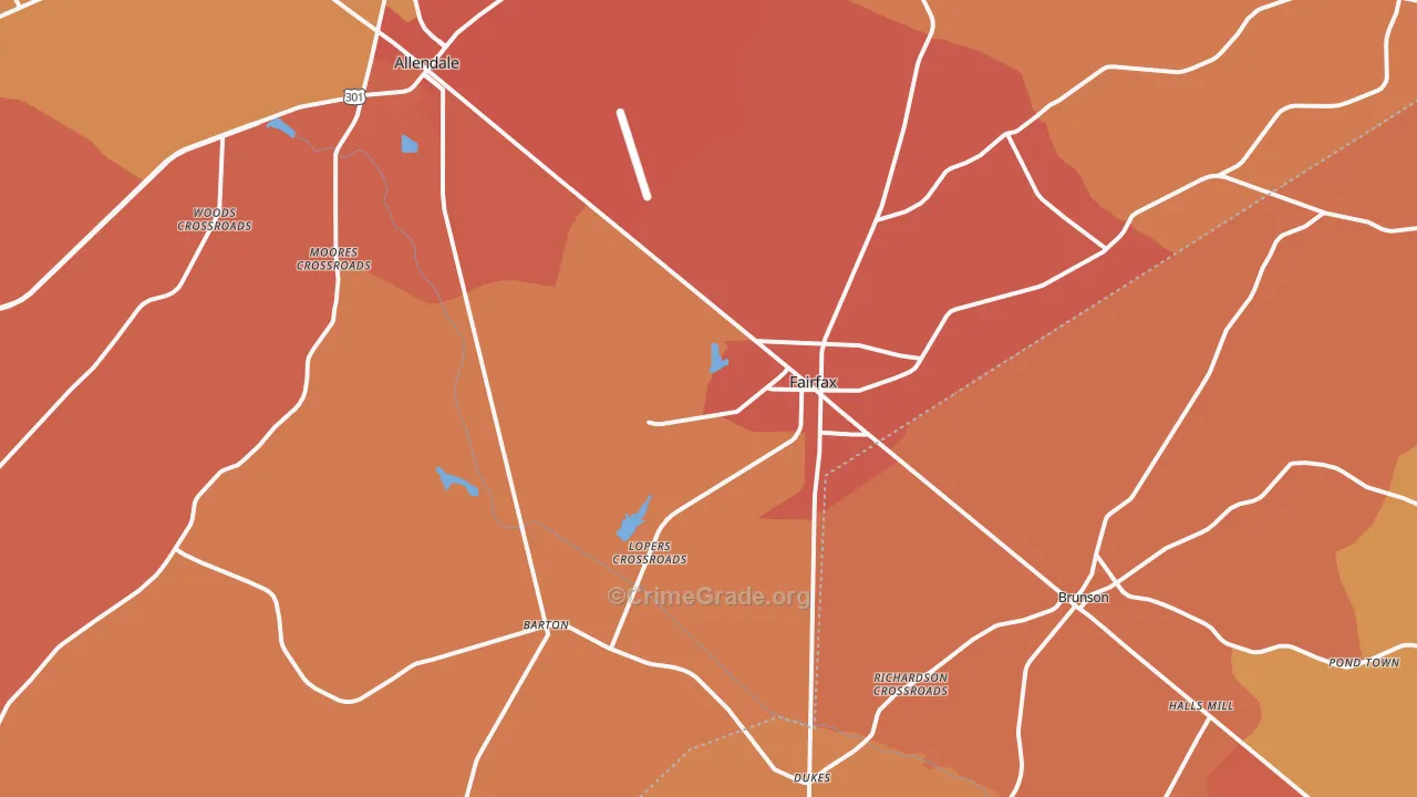 Fairfax, SC Map of Vehicle Theft Rates