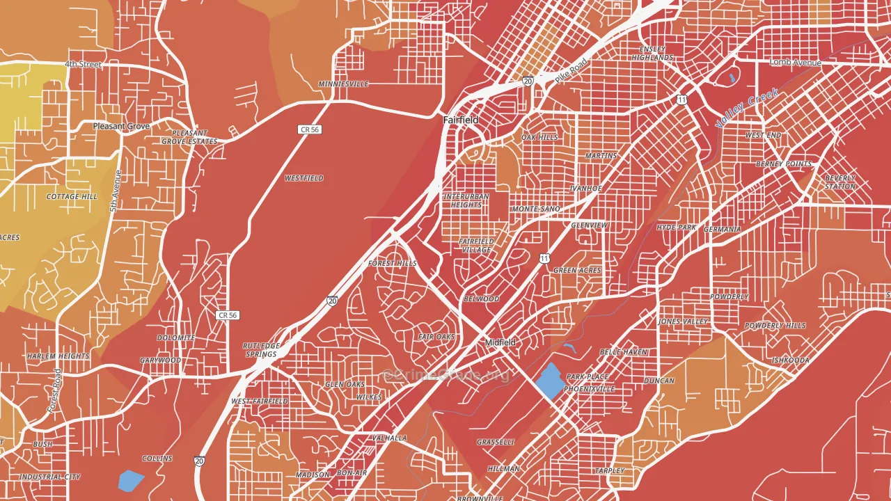 Fairfield, AL Map of Vehicle Theft Rates