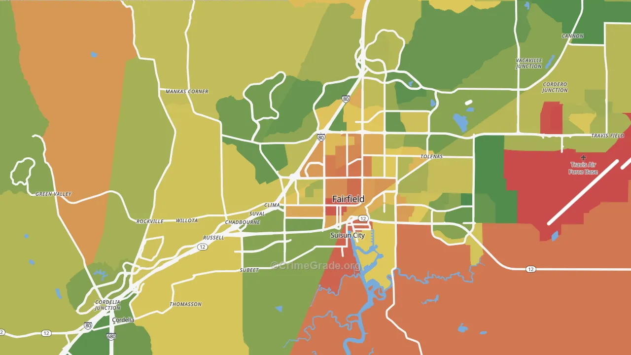 Fairfield, CA Map of Vehicle Theft Rates