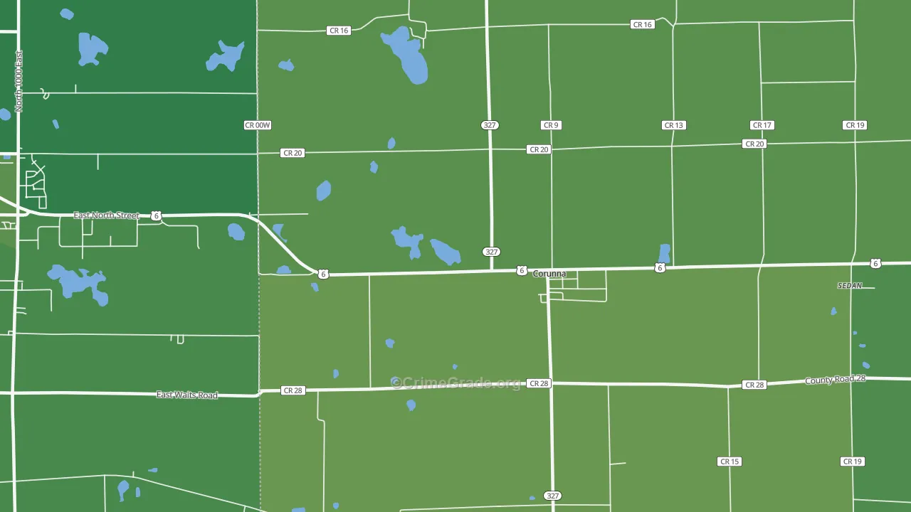 Fairfield Center, IN Map of Vehicle Theft Rates