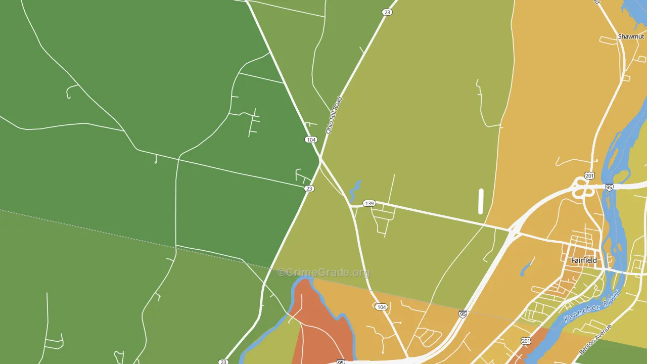 Fairfield Center, ME Map of Vehicle Theft Rates