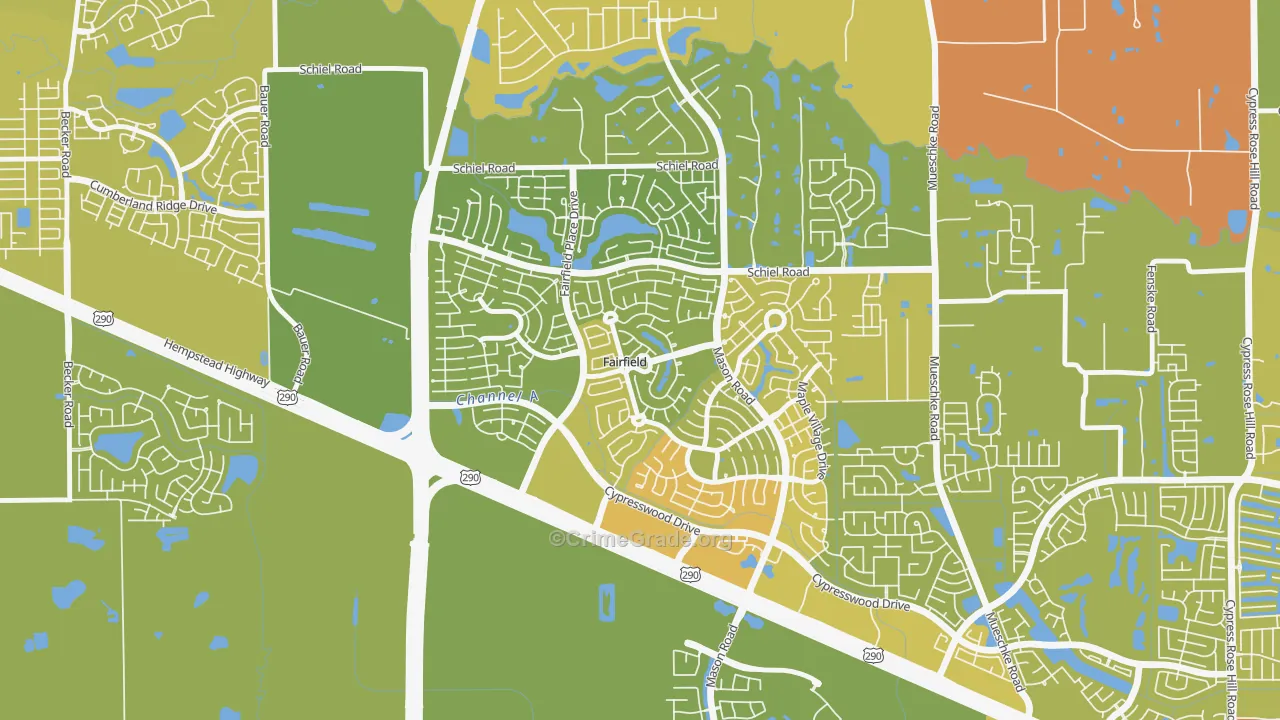 Fairfield, Cypress, TX Map of Vehicle Theft Rates