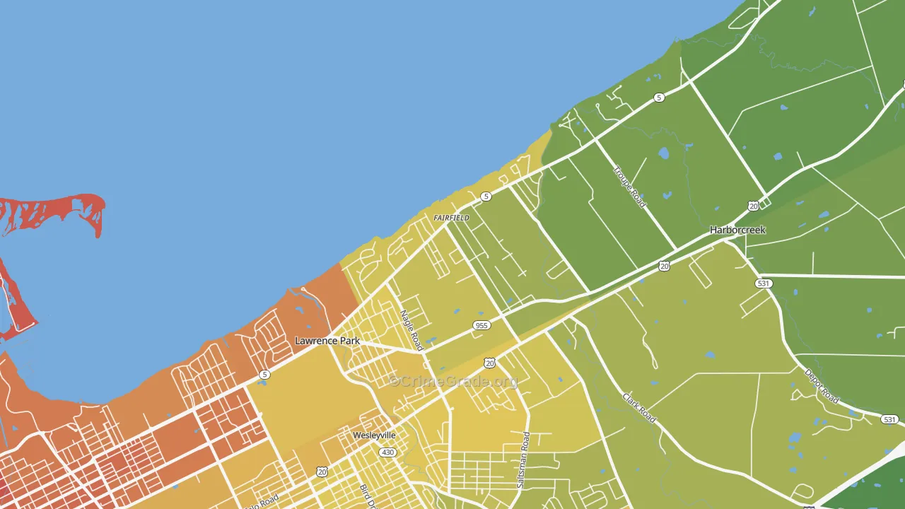 Fairfield, Erie, PA Map of Vehicle Theft Rates