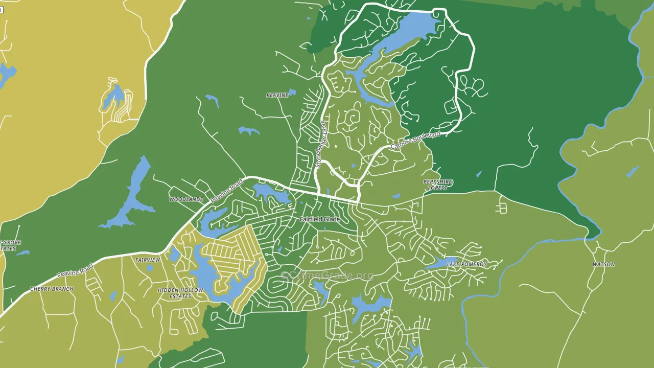 Fairfield Glade, TN Map of Vehicle Theft Rates