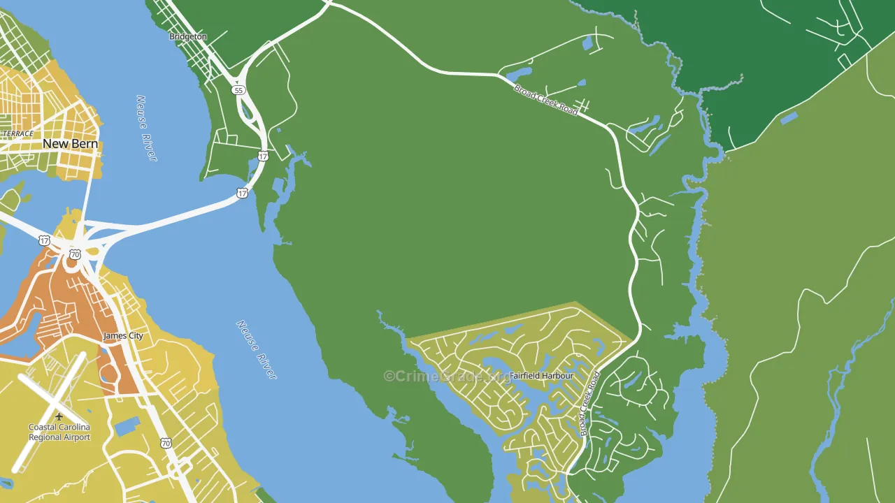 Fairfield Harbour, NC Map of Vehicle Theft Rates