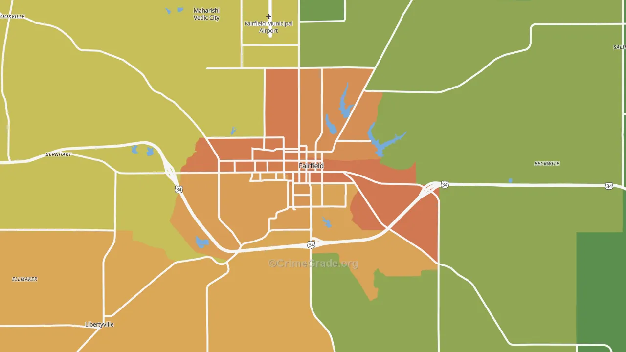 Fairfield, IA Map of Vehicle Theft Rates