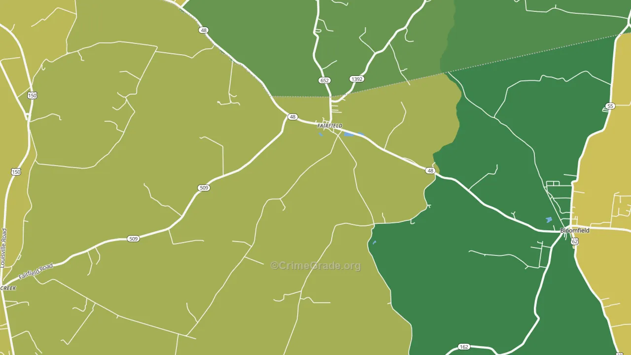 Fairfield, KY Map of Vehicle Theft Rates
