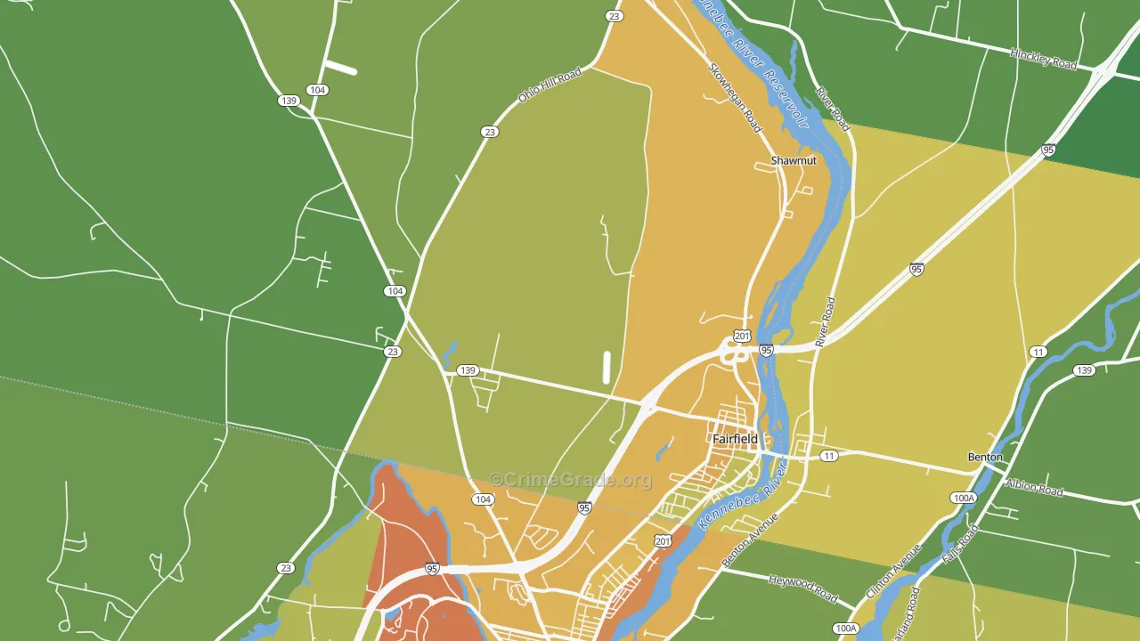 Fairfield, ME Map of Vehicle Theft Rates