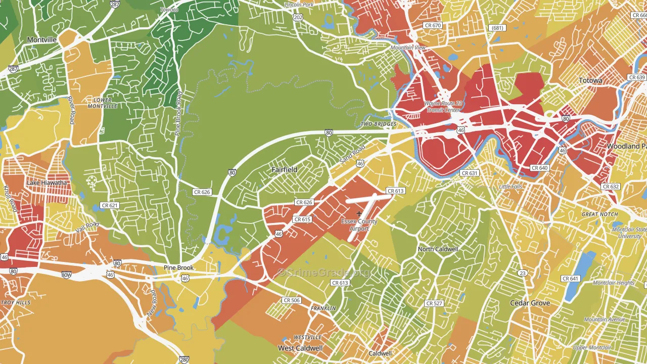 Fairfield, NJ Map of Vehicle Theft Rates