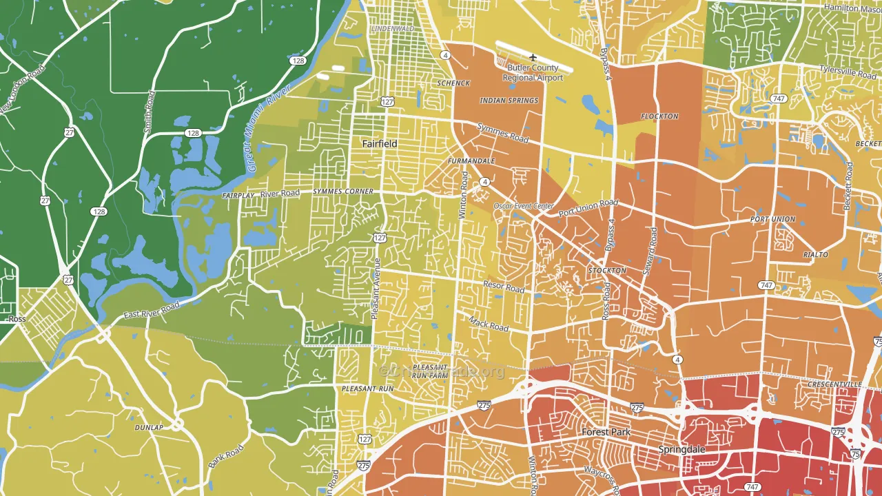 Fairfield, OH Map of Vehicle Theft Rates