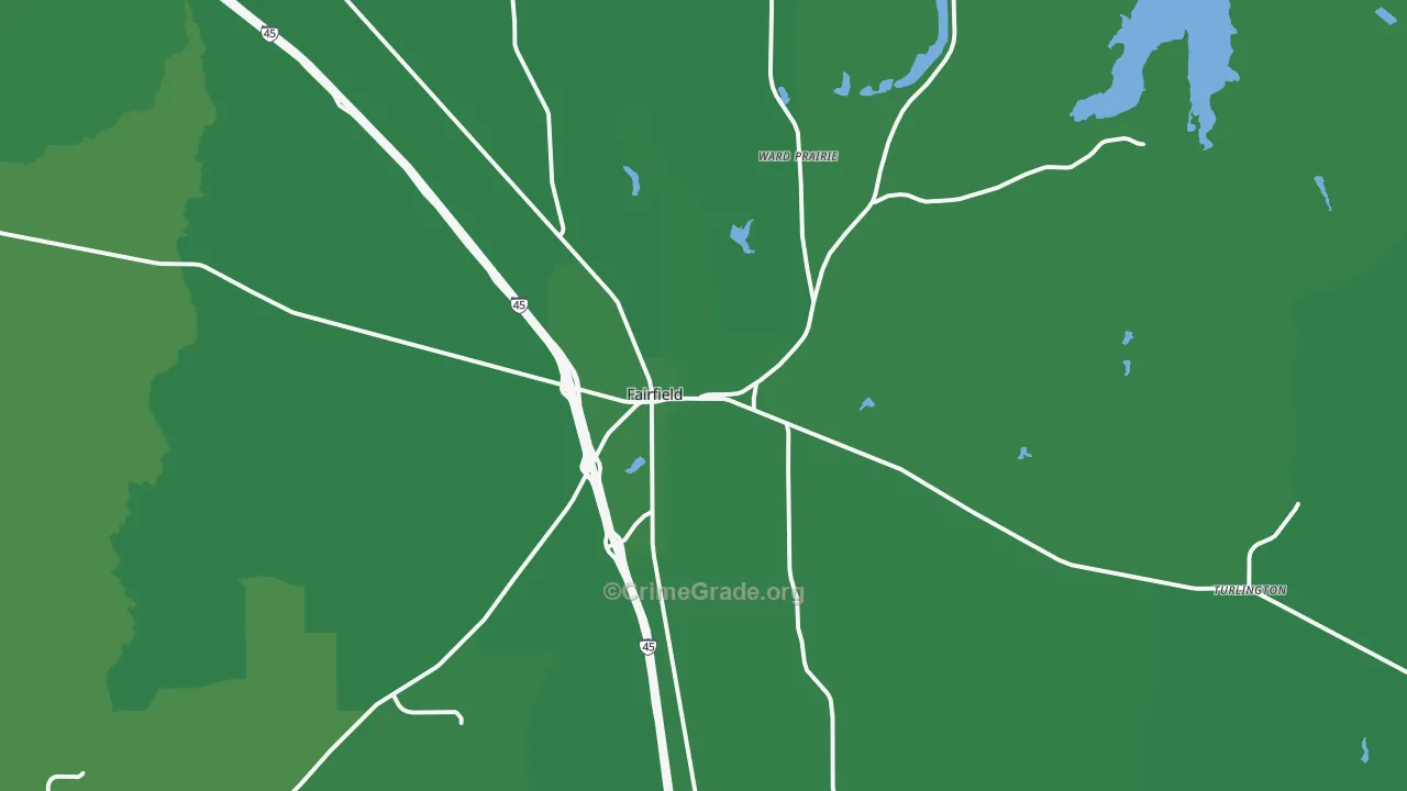 Fairfield, TX Map of Vehicle Theft Rates
