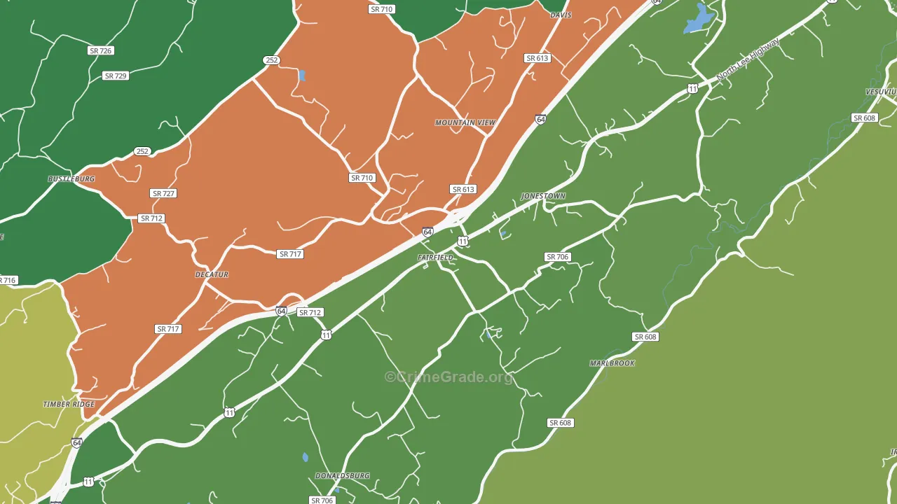 Fairfield, VA Map of Vehicle Theft Rates