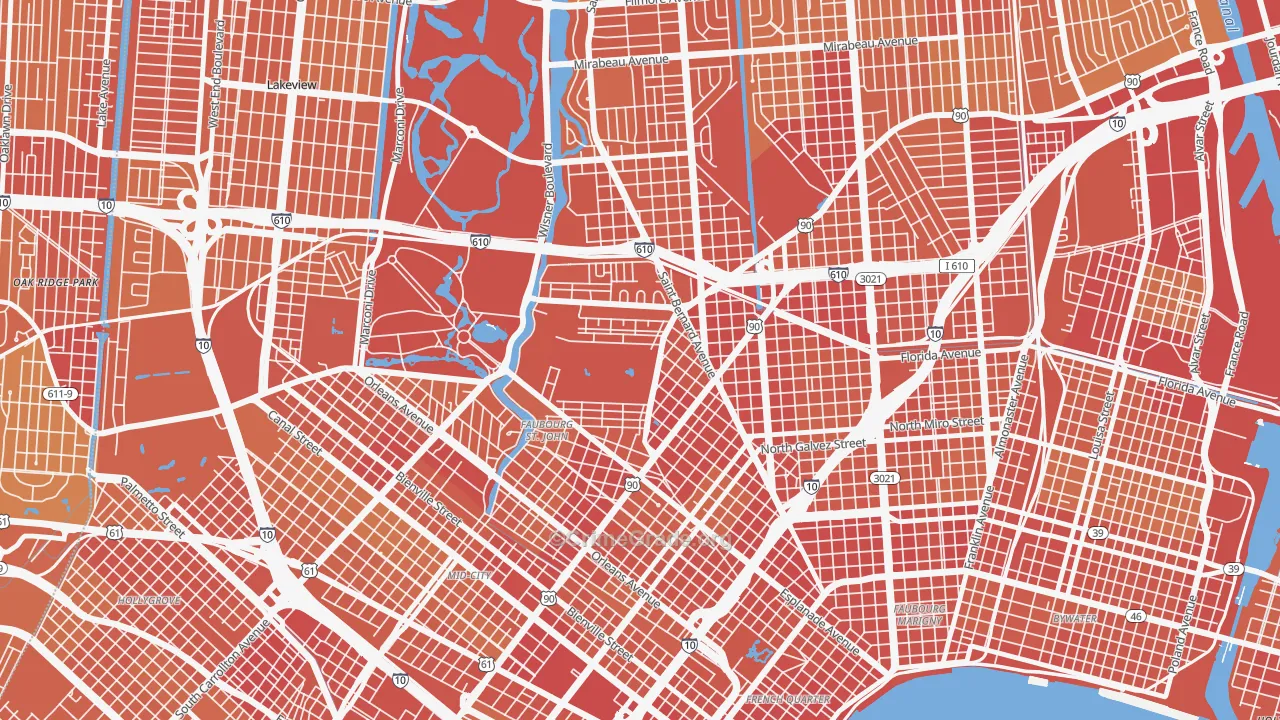 Fairgrounds, New Orleans, LA Map of Vehicle Theft Rates