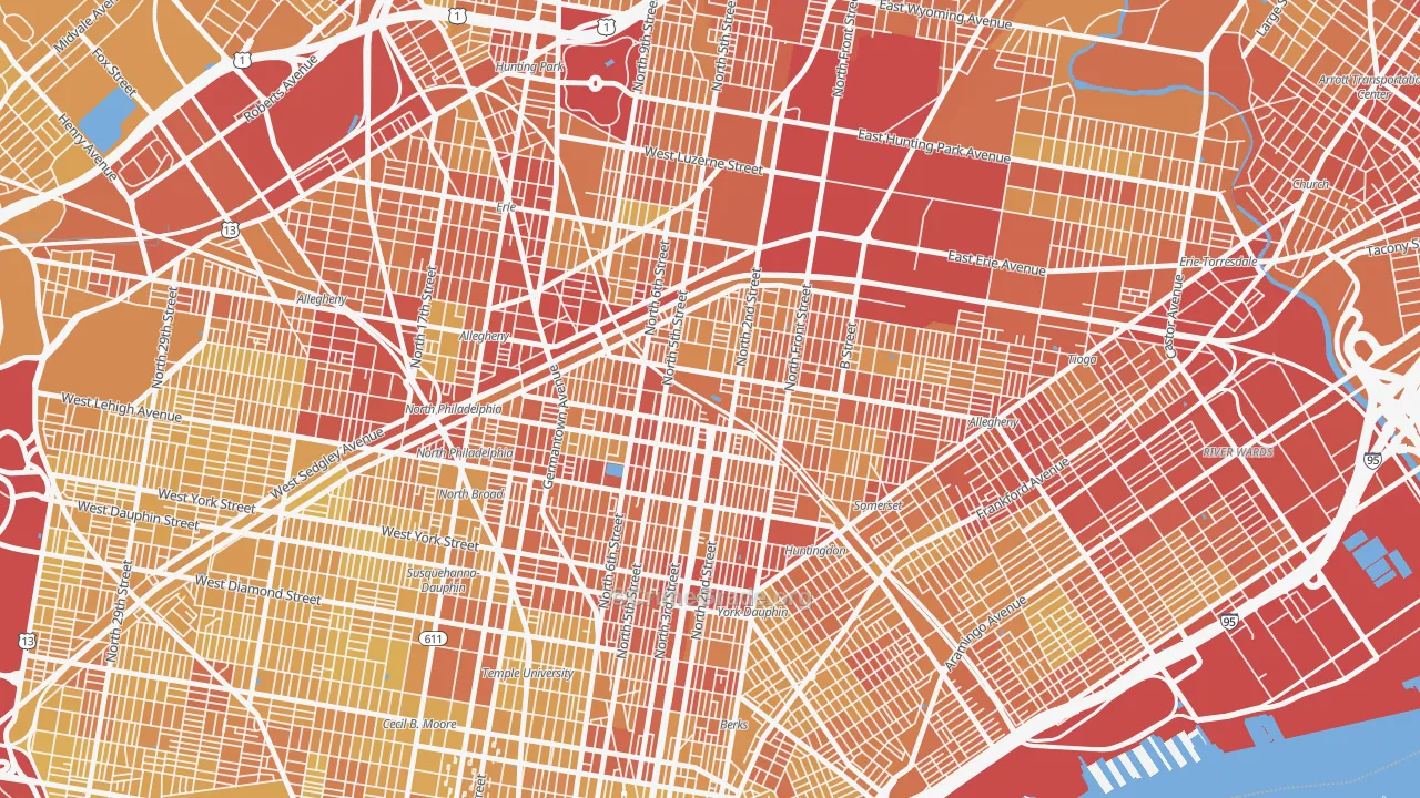 Fairhill, Philadelphia, PA Map of Vehicle Theft Rates