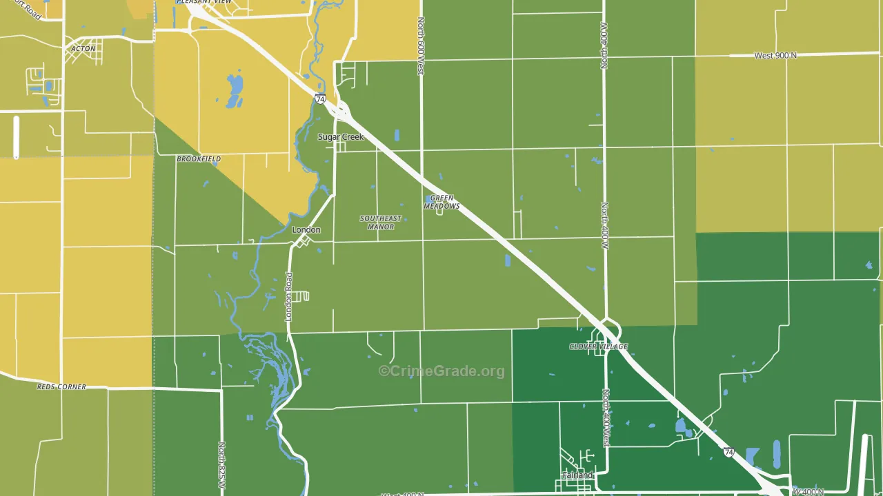 Fairland, IN Map of Vehicle Theft Rates