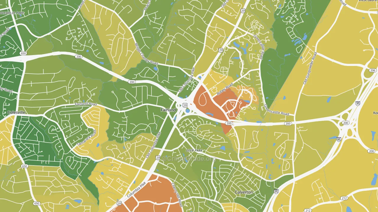 Fairland, MD Map of Vehicle Theft Rates