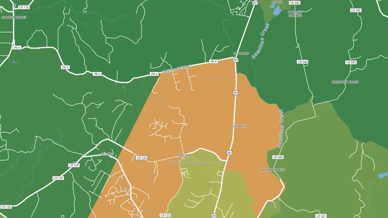 Fairland, TX Map of Vehicle Theft Rates