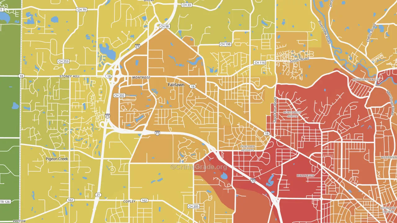 Fairlawn, OH Map of Vehicle Theft Rates
